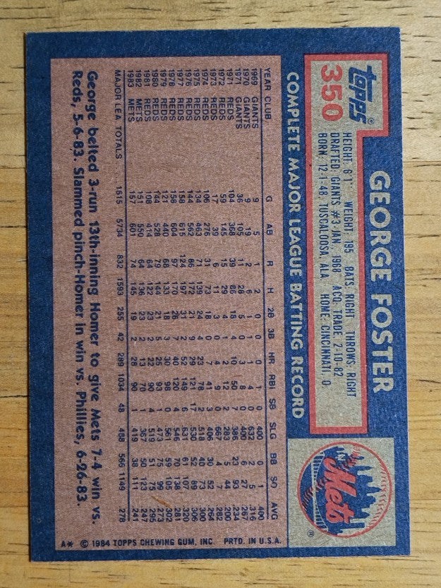 1984 Topps #350 George Foster
