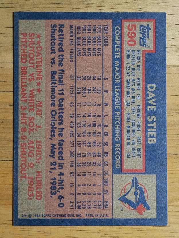 1984 Topps #590 Dave Stieb