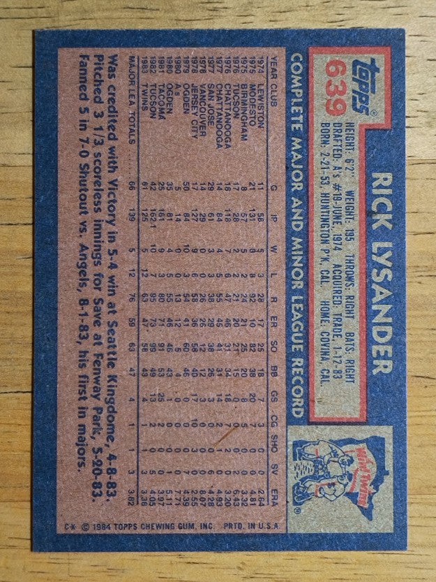 1984 Topps #639 Rick Lysander