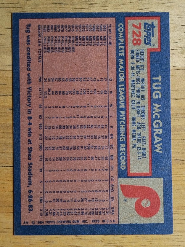 1984 Topps #728 Tug McGraw