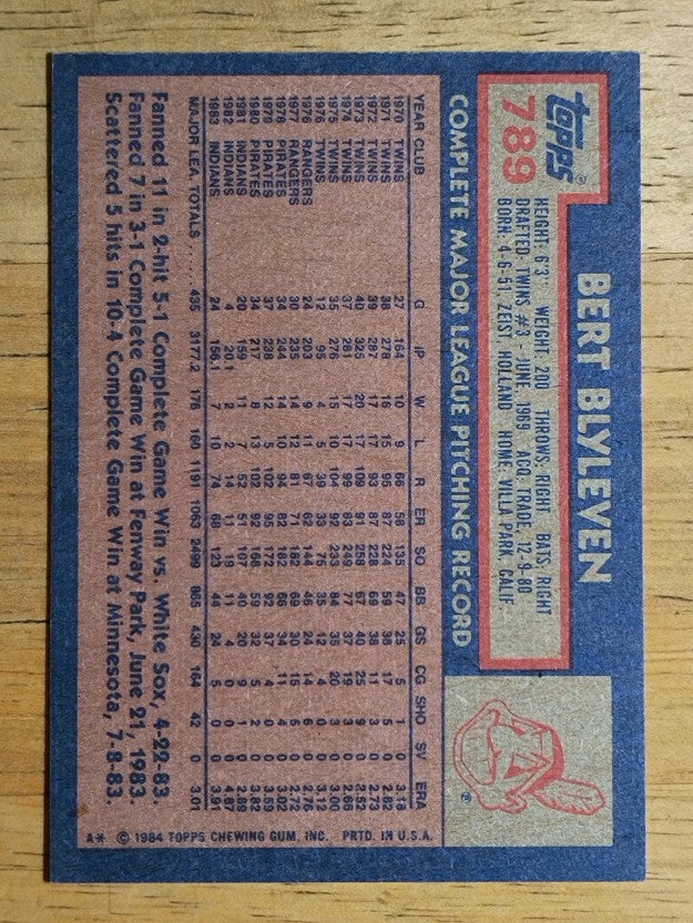 1984 Topps #789 Bert Blyleven