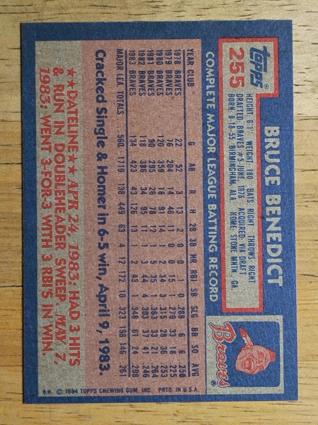 1984 Topps #255 Bruce Benedict