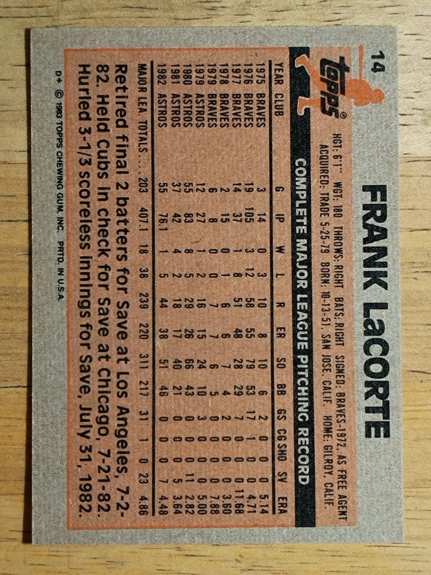 1983 Topps #14 Frank LaCorte