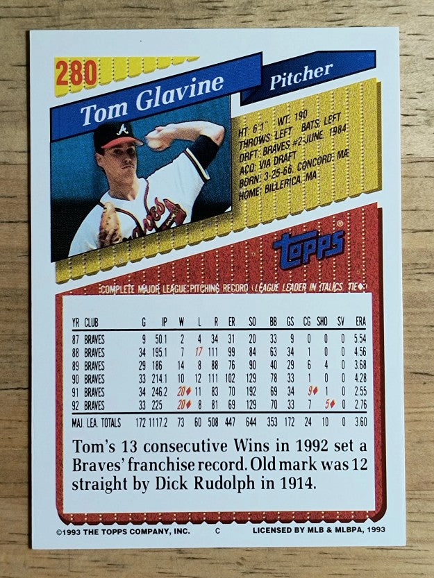 1993 Topps #280 Tom Glavine