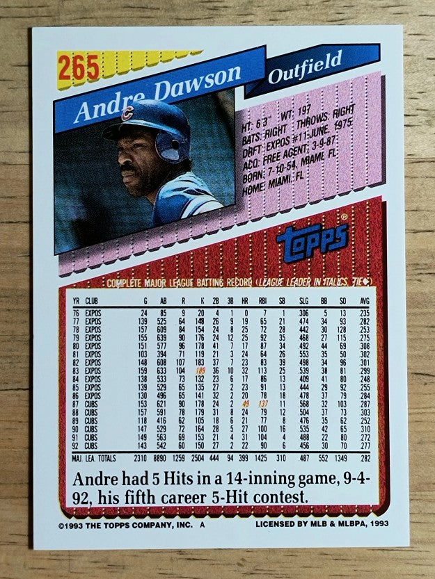 1993 Topps #265 Andre Dawson