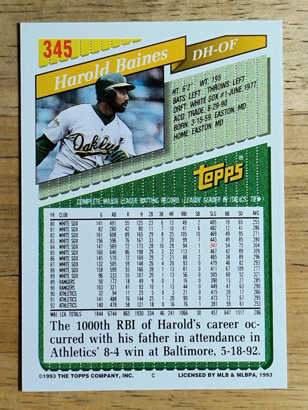 1993 Topps #345 Harold Baines