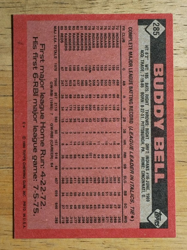 1986 Topps #285 Buddy Bell