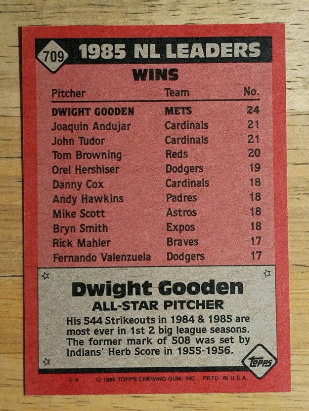 1986 Topps #709 Dwight Gooden AS