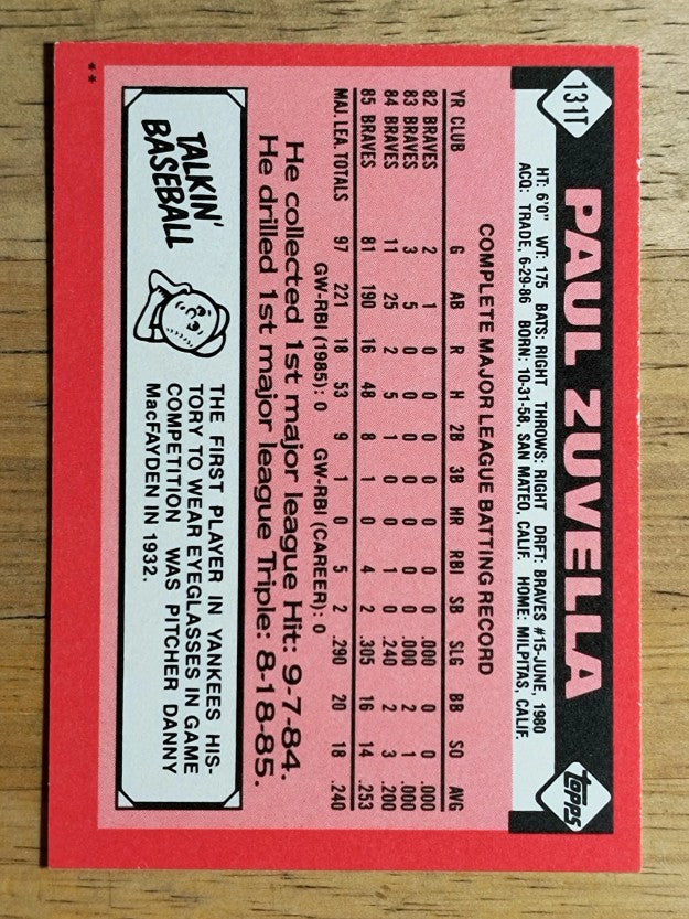 1986 Topps Traded #131T Paul Zuvella