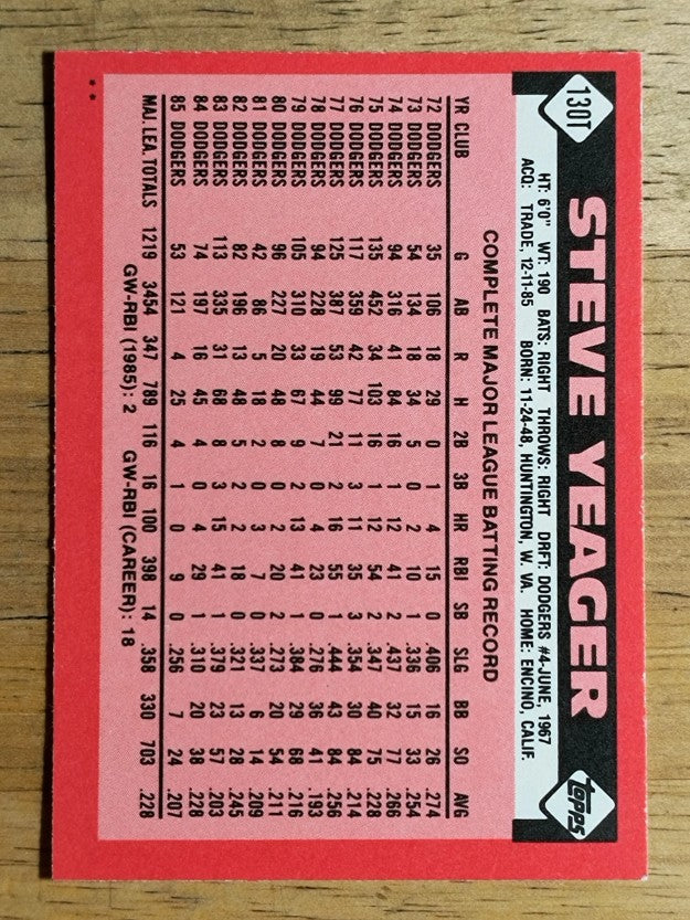 1986 Topps Traded #130T Steve Yeager