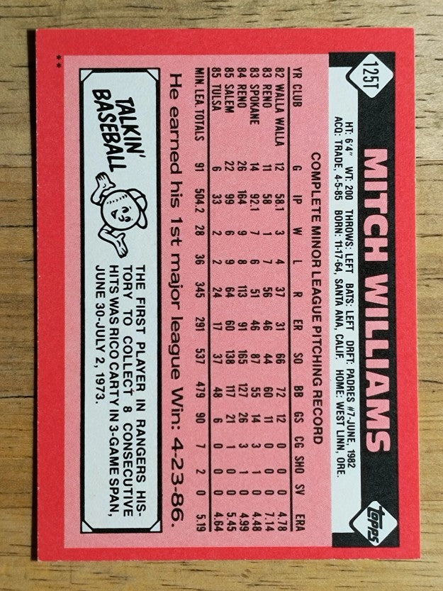 1986 Topps Traded #125T Mitch Williams XRC