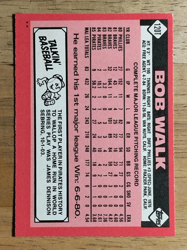 1986 Topps Traded #120T Bob Walk