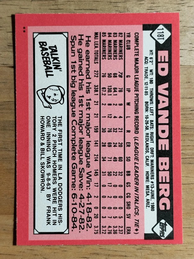 1986 Topps Traded #118T Ed VandeBerg