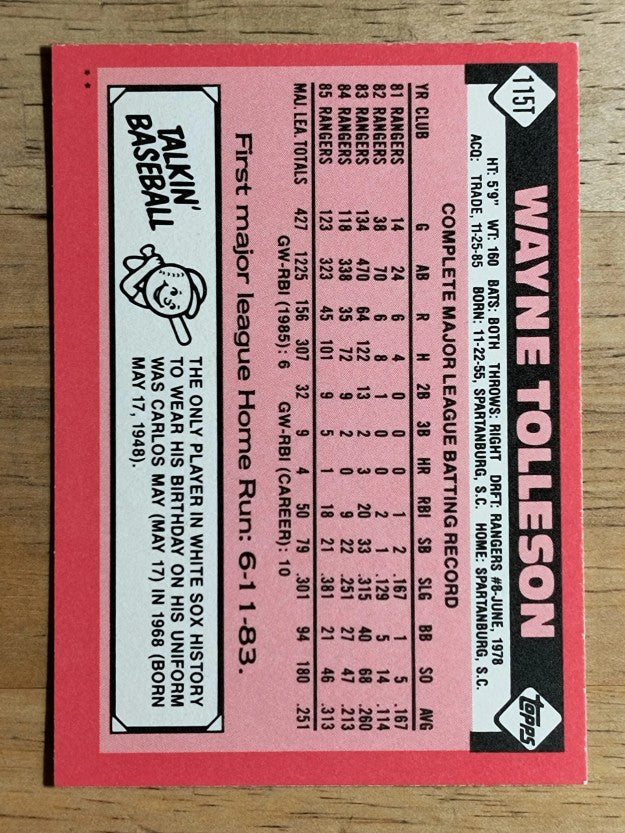 1986 Topps Traded #115T Wayne Tolleson