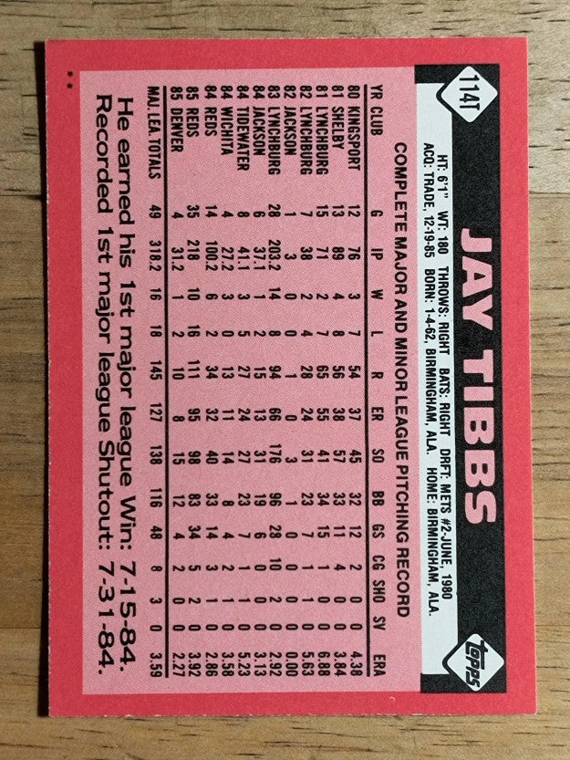 1986 Topps Traded #114T Jay Tibbs