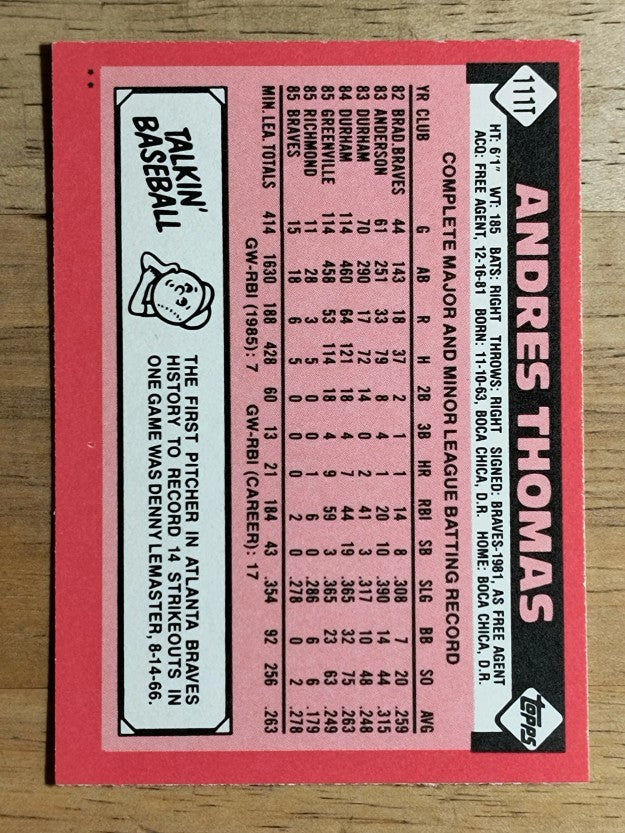 1986 Topps Traded #111T Andres Thomas