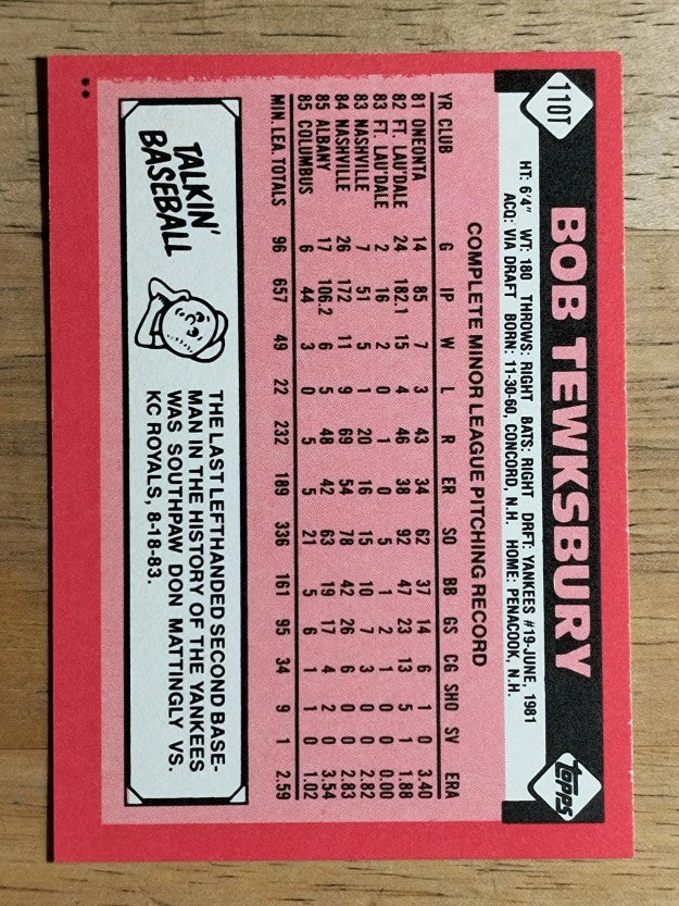 1986 Topps Traded #110T Bob Tewksbury XRC