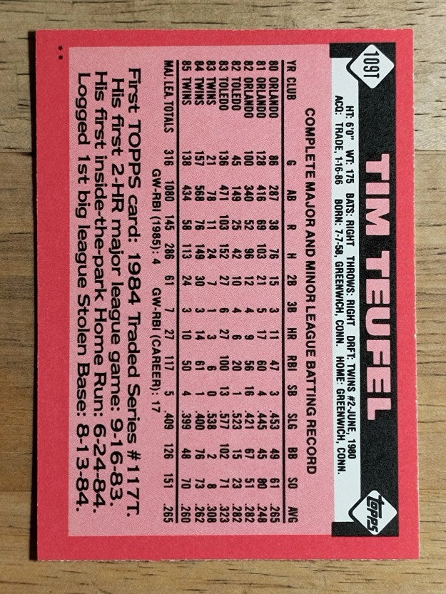 1986 Topps Traded #109T Tim Teufel