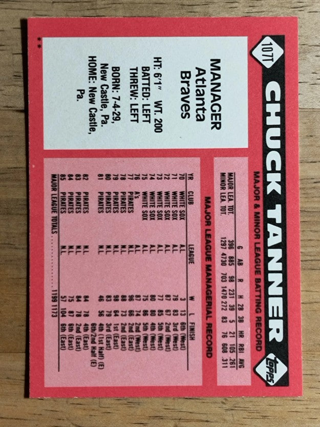 1986 Topps Traded #107T Chuck Tanner MG