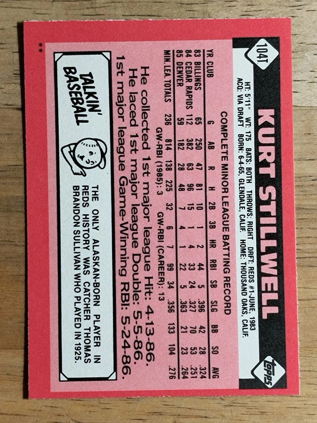 1986 Topps Traded #104T Kurt Stillwell