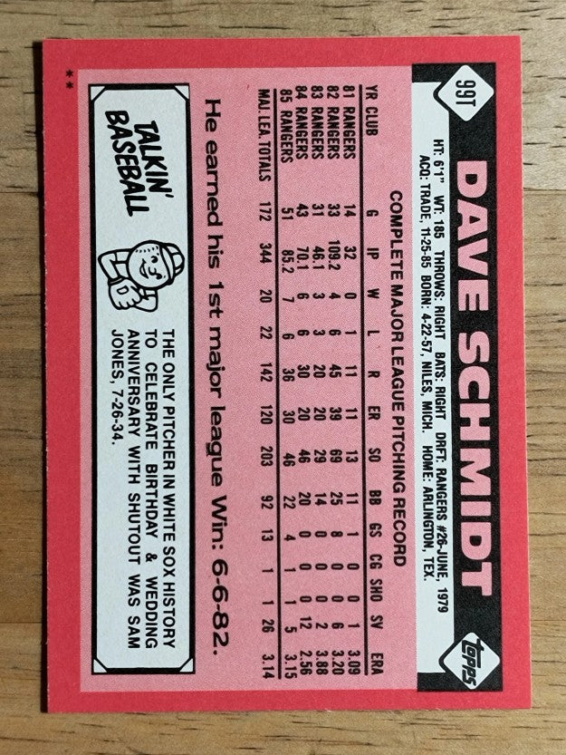 1986 Topps Traded #99T Dave Schmidt