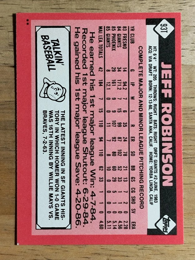 1986 Topps Traded #93T Jeff D. Robinson