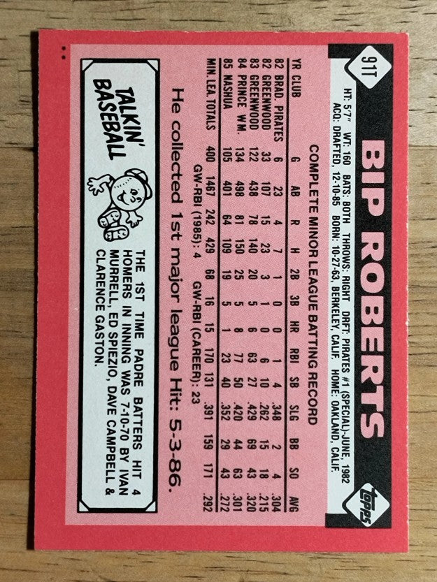 1986 Topps Traded #91T Bip Roberts XRC