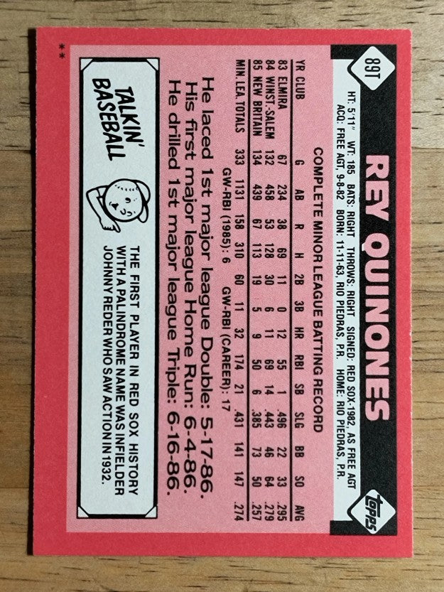 1986 Topps Traded #89T Rey Quinones