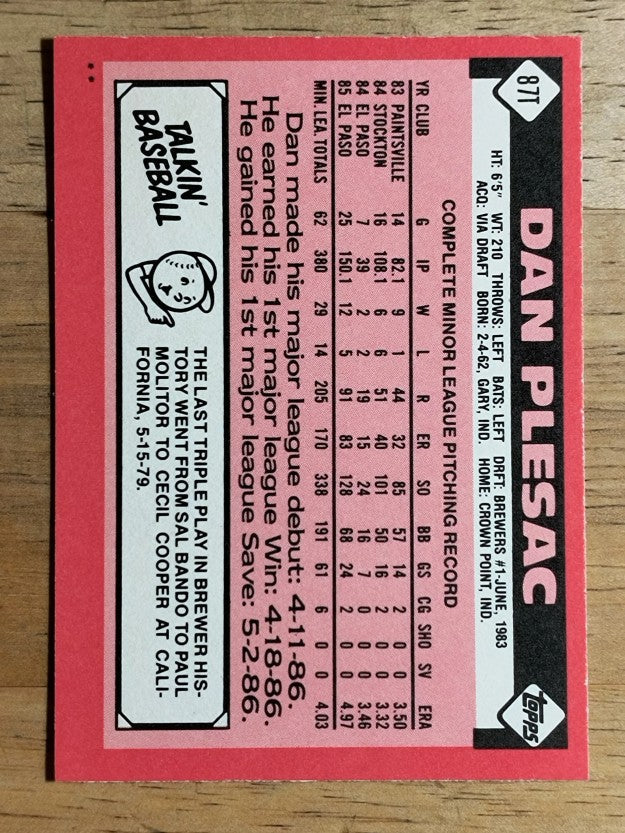 1986 Topps Traded #87T Dan Plesac