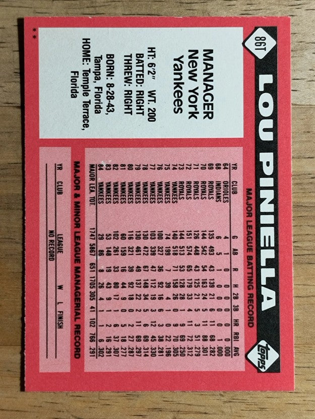 1986 Topps Traded #86T Lou Piniella MG