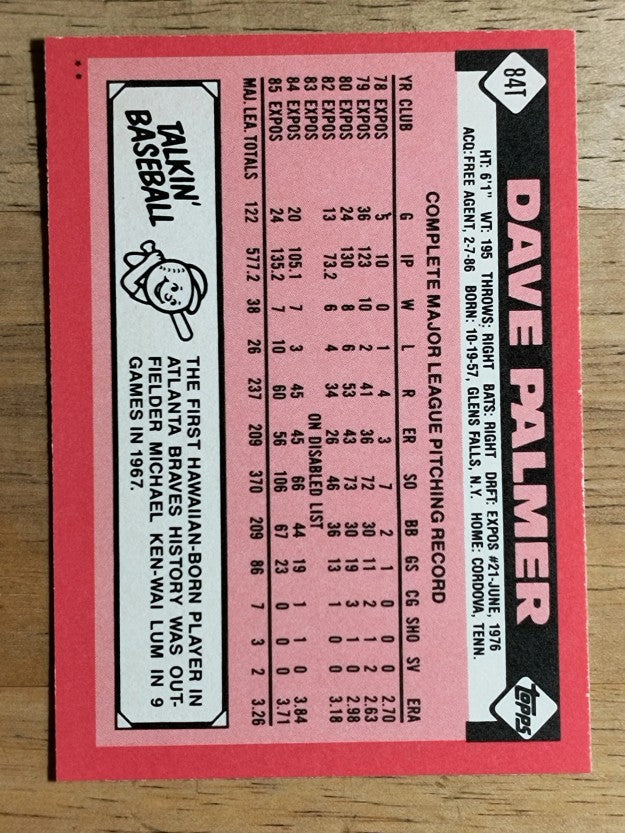 1986 Topps Traded #84T David Palmer