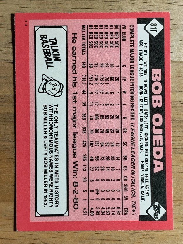 1986 Topps Traded #81T Bob Ojeda