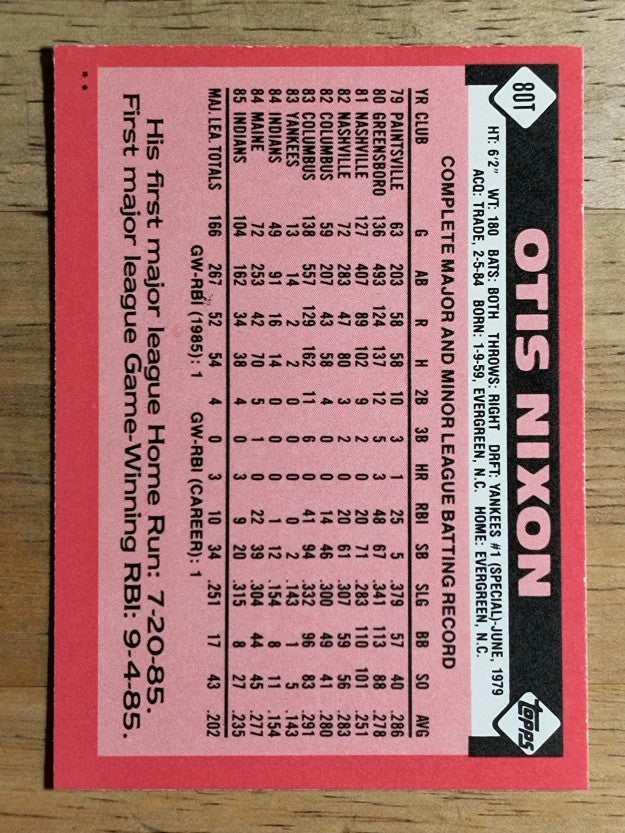 1986 Topps Traded #80T Otis Nixon XRC