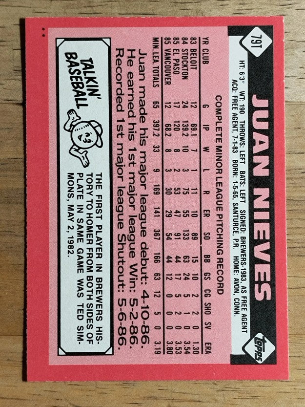1986 Topps Traded #79T Juan Nieves