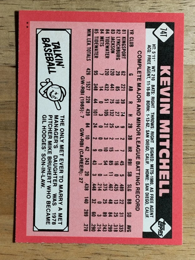 1986 Topps Traded #74T Kevin Mitchell XRC