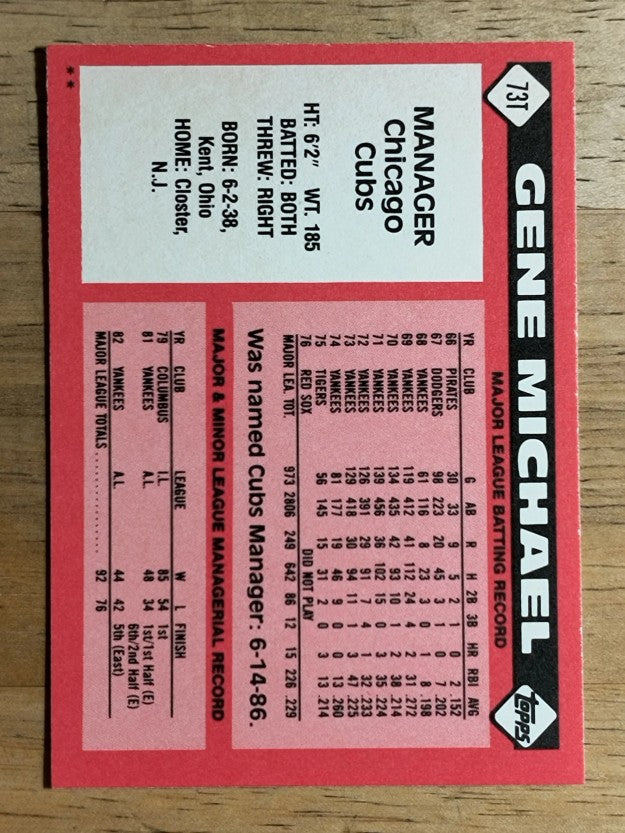 1986 Topps Traded #73T Gene Michael MG
