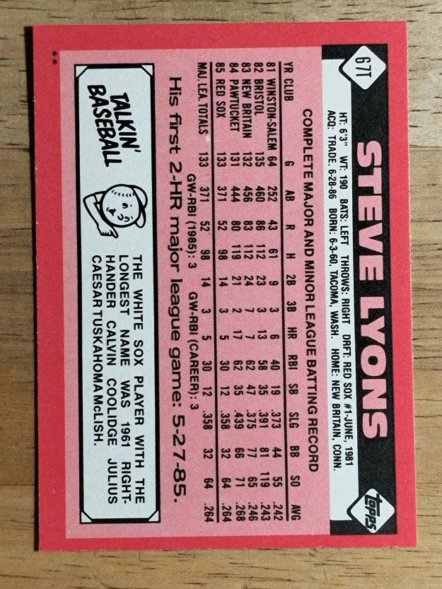 1986 Topps Traded #67T Steve Lyons