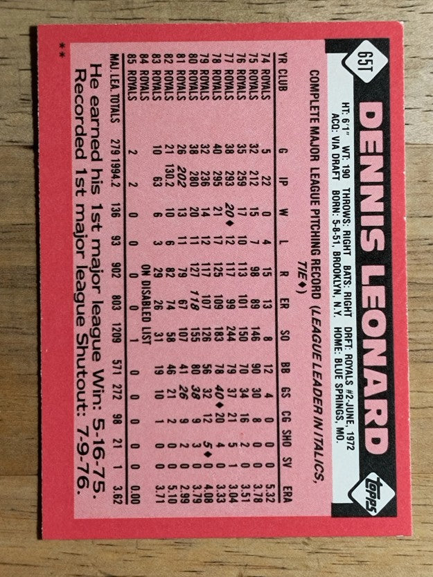 1986 Topps Traded #65T Dennis Leonard