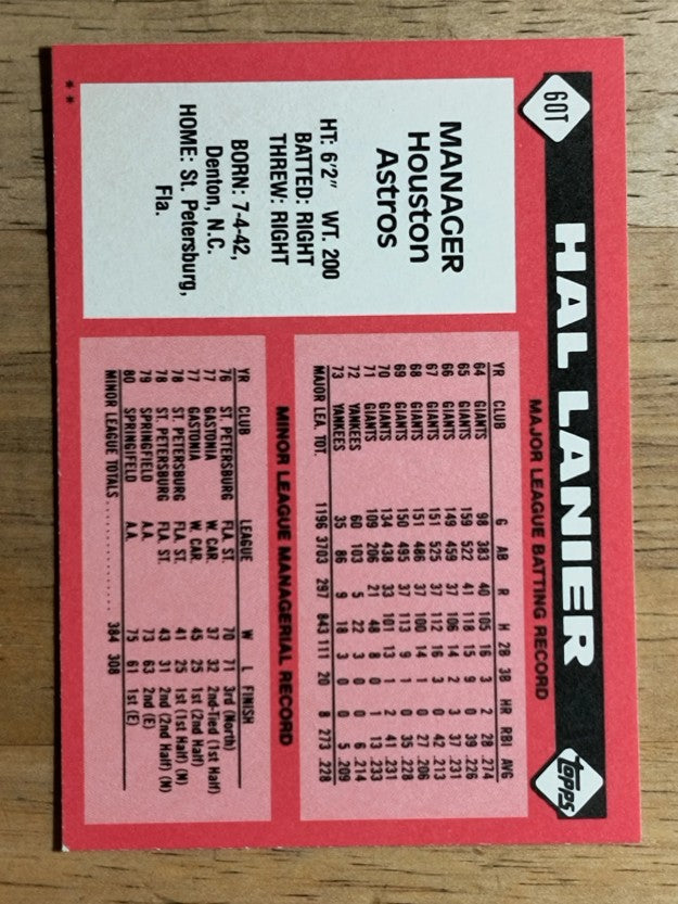 1986 Topps Traded #60T Hal Lanier MG