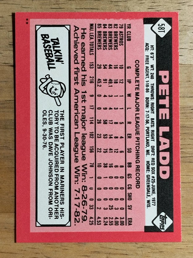 1986 Topps Traded #58T Pete Ladd
