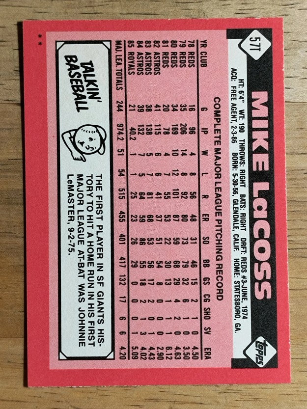 1986 Topps Traded #57T Mike LaCoss