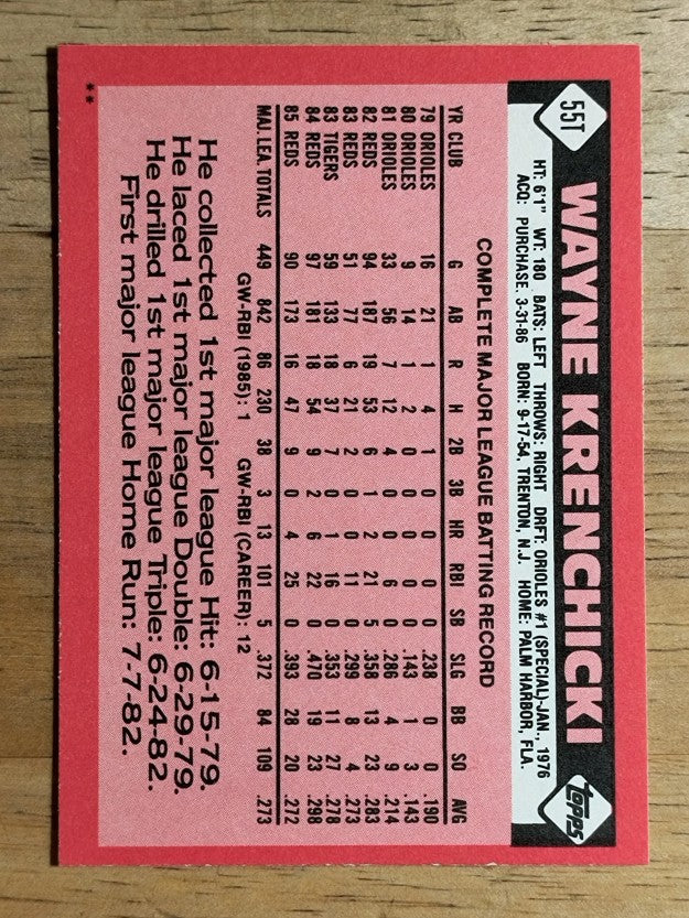 1986 Topps Traded #55T Wayne Krenchicki