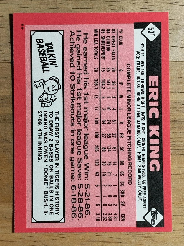 1986 Topps Traded #53T Eric King