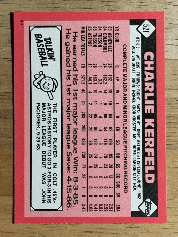 1986 Topps Traded #52T Charlie Kerfeld