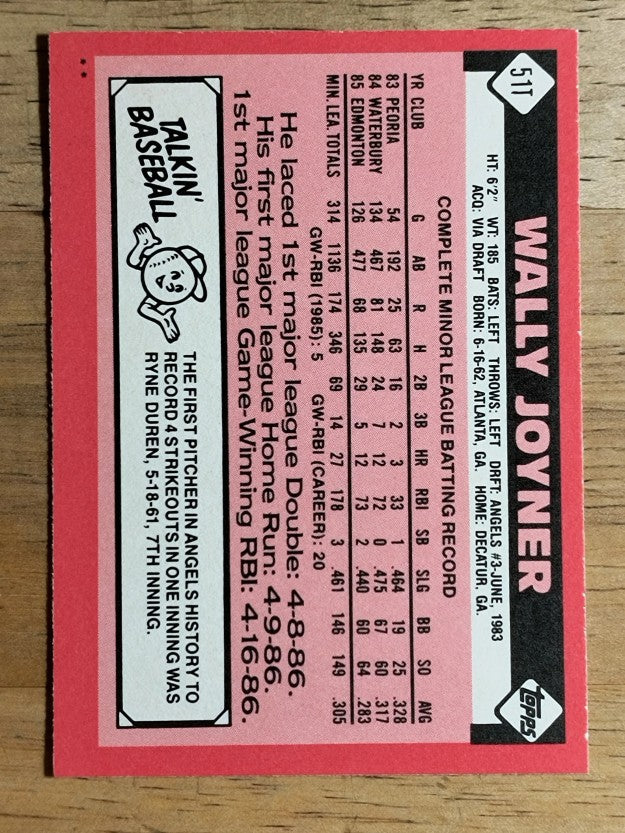 1986 Topps Traded #51T Wally Joyner XRC
