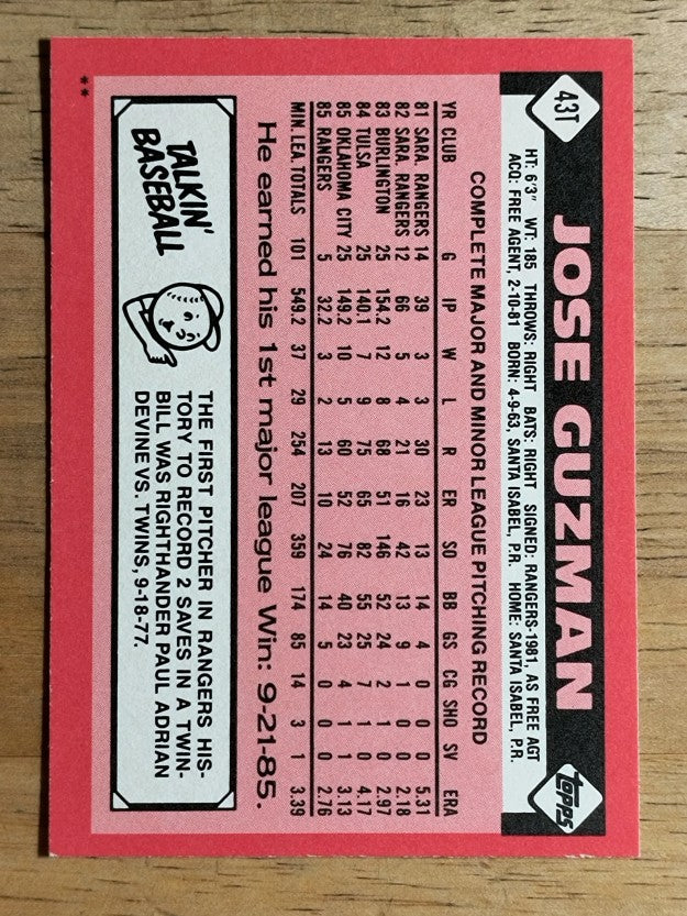 1986 Topps Traded #43T Jose Guzman XRC