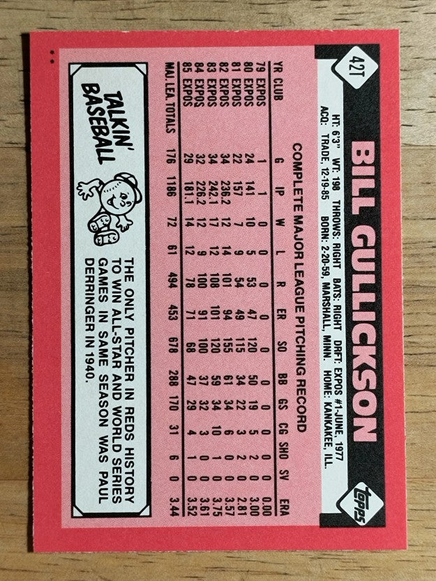 1986 Topps Traded #42T Bill Gullickson