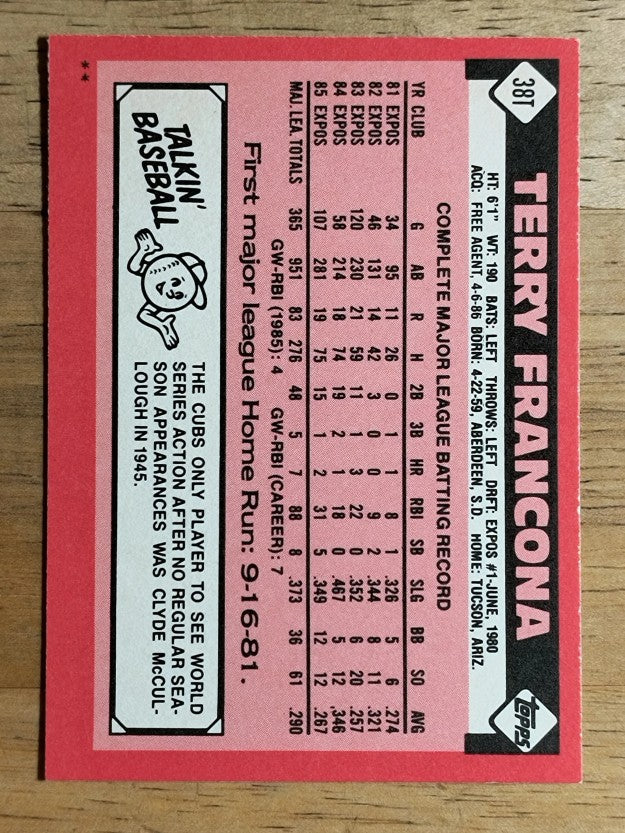 1986 Topps Traded #38T Terry Francona