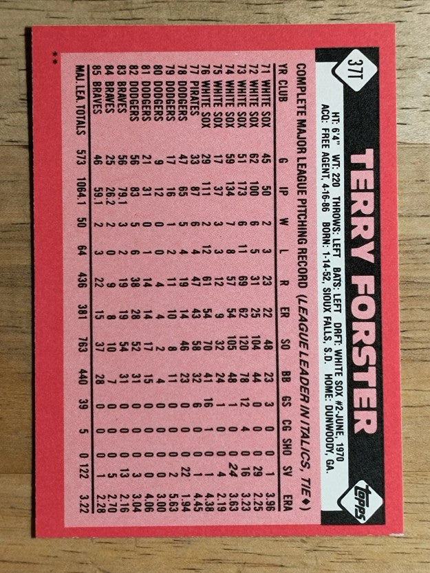 1986 Topps Traded #37T Terry Forster
