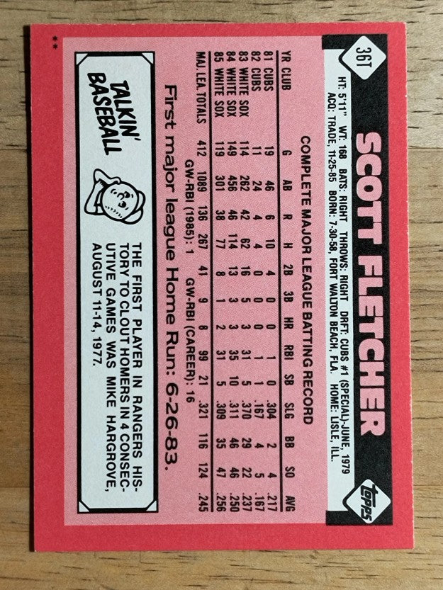 1986 Topps Traded #36T Scott Fletcher